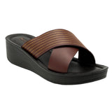 Aerowalk Women Brown Open Toe Slip-on Sandal with Striped Upper (AT28_BROWN)