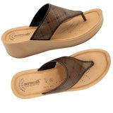 Aerowalk Women Brown Thong Style Wedge Sandal with Checkered Upper (AT77_BROWN)