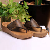 Aerowalk Women Brown Thong Style Wedge Sandal with Checkered Upper (AT77_BROWN)