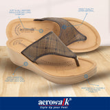 Aerowalk Women Brown Thong Style Wedge Sandal with Checkered Upper (AT77_BROWN)