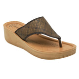 Aerowalk Women Brown Thong Style Wedge Sandal with Checkered Upper (AT77_BROWN)