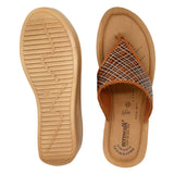 Aerowalk Women Tan Thong Style Wedge Sandal with Checkered Upper (AT77_TAN)