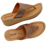 Aerowalk Women Tan Thong Style Wedge Sandal with Checkered Upper (AT77_TAN)