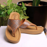 Aerowalk Women Tan Thong Style Wedge Sandal with Checkered Upper (AT77_TAN)