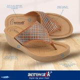 Aerowalk Women Tan Thong Style Wedge Sandal with Checkered Upper (AT77_TAN)