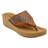 Aerowalk Women Tan Thong Style Wedge Sandal with Checkered Upper (AT77_TAN)