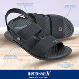 Aerowalk Men Black Sandal with Velcro Closure (DH86_BLACK)