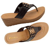 Inblu Women Brown V-Shape Sandal with Embelished Upper & Slip-On Closure (GM10_BROWN)