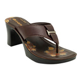 Inblu Women Brown Floral Printed V-Shape Block Heel Sandal with Buckle Styling Upper (MS02_BROWN)